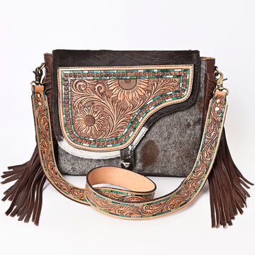 American Darling Messenger Hair on Hand Tooled Genuine Leather Western Women Bag Handbag Purse | Cute